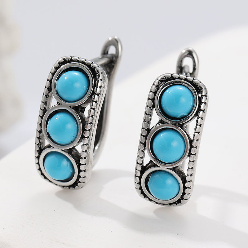 Vintage Minimalist Triple Turquoise Hoop Earrings
