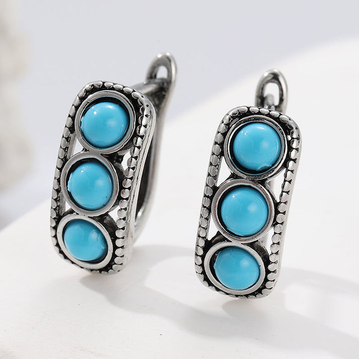 Vintage Minimalist Triple Turquoise Hoop Earrings
