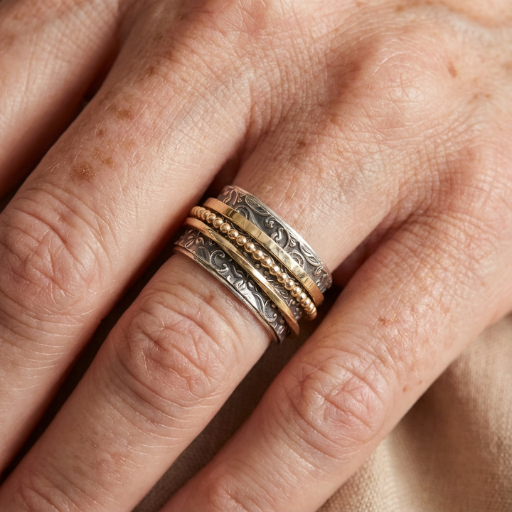 Vintage Inspired Silver & Gold Spinner Statement Ring