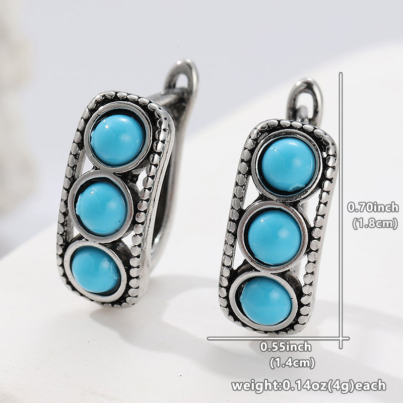 Vintage Minimalist Triple Turquoise Hoop Earrings
