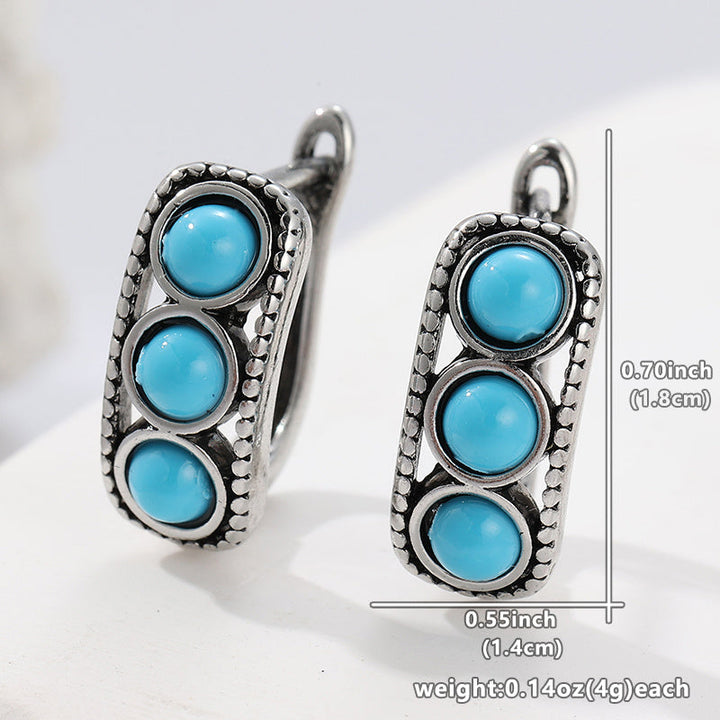 Vintage Minimalist Triple Turquoise Hoop Earrings