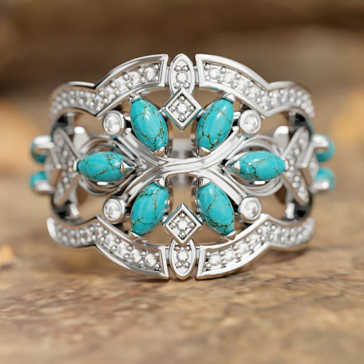 Vintage Bohemian Turquoise Floral Cluster Ring