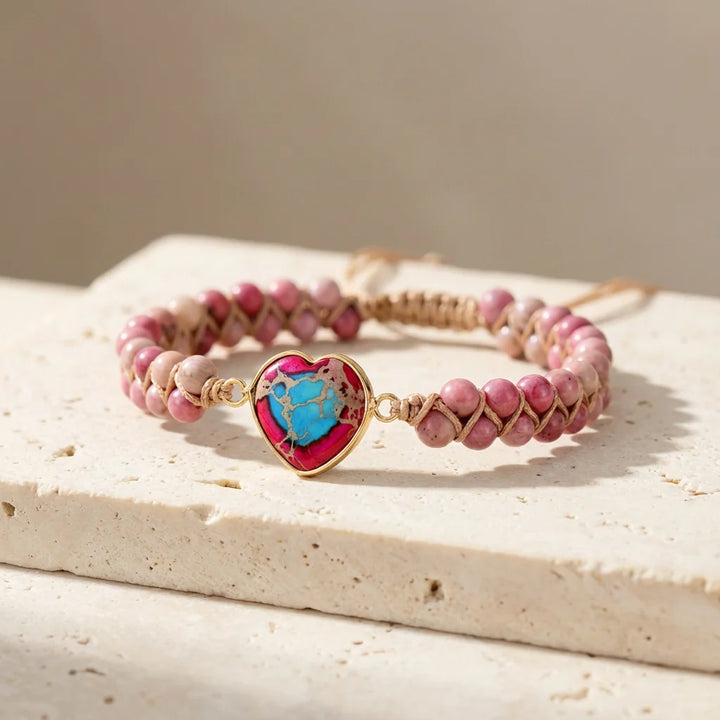 Woven Imperial Heart Bracelet - Rhodonite