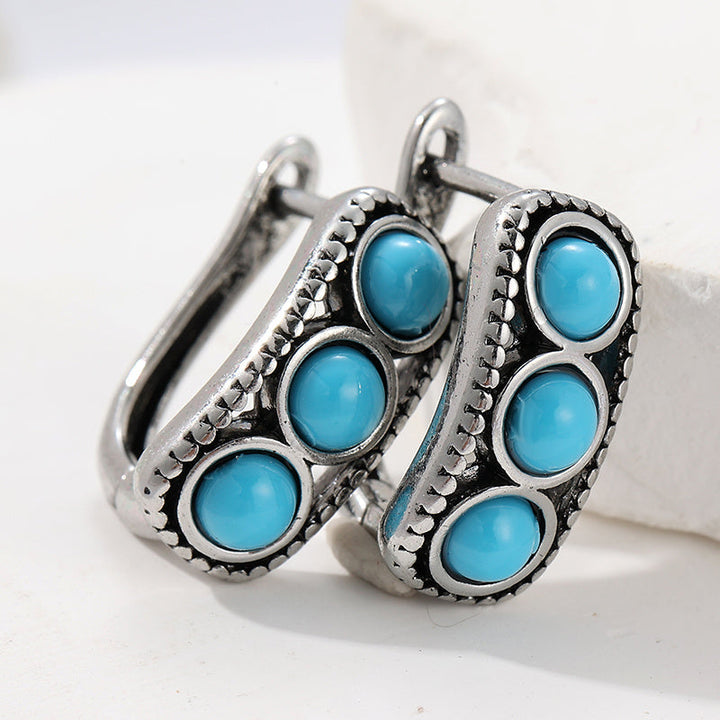 Vintage Minimalist Triple Turquoise Hoop Earrings