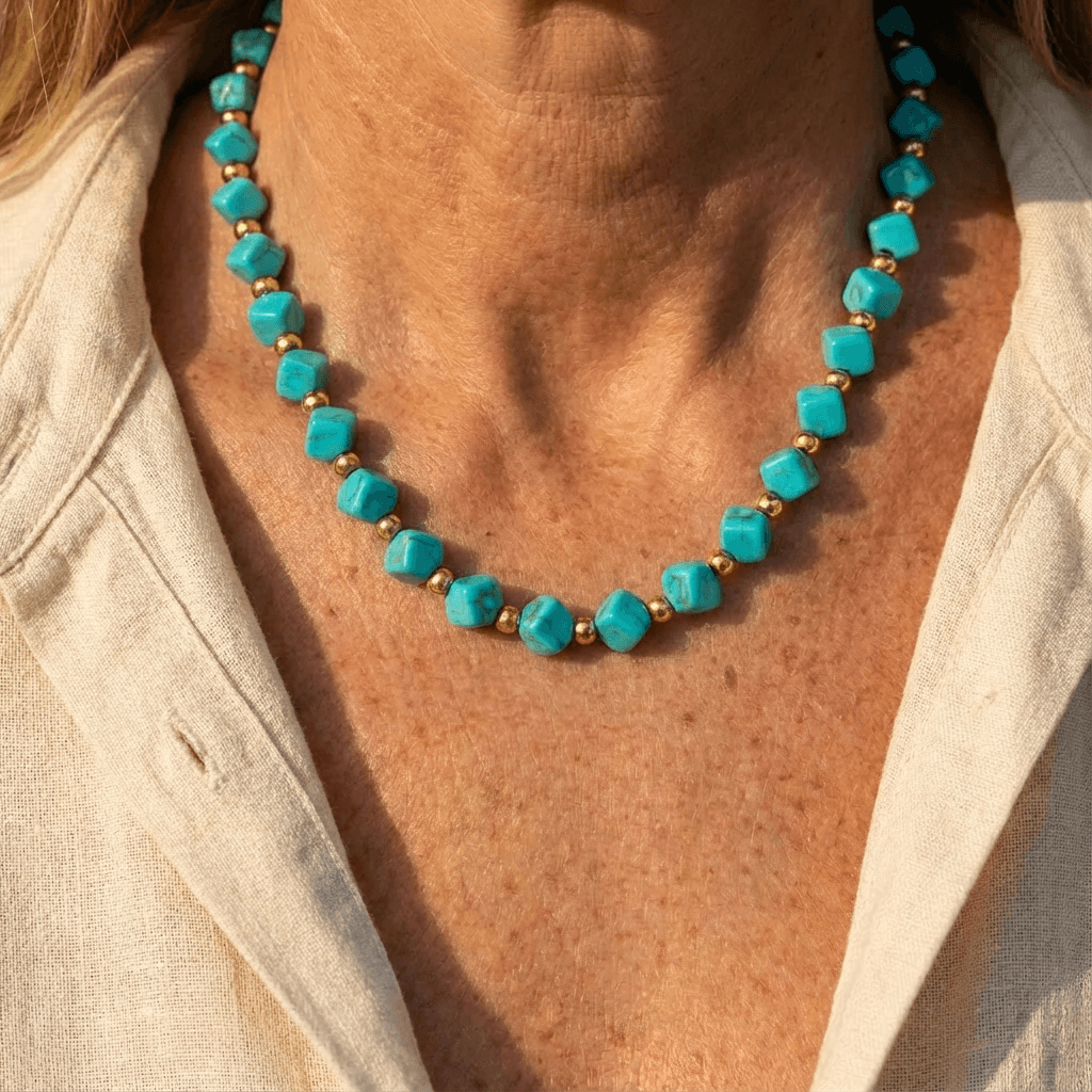 Turquoise Bead & Gold Accent Necklace