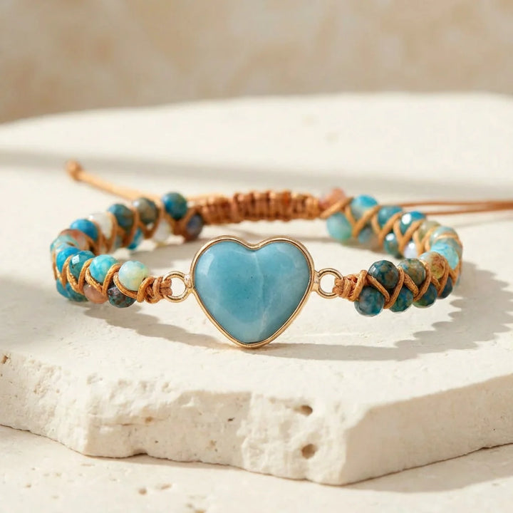 Woven Amazonite Heart Bracelet - Amazonite 