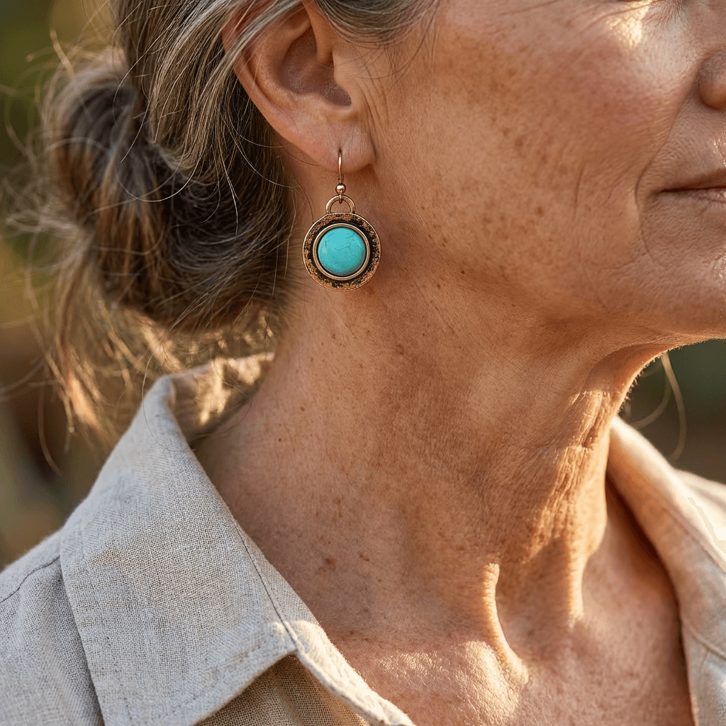 Bohemian Minimalist Turquoise Round Drop Earrings