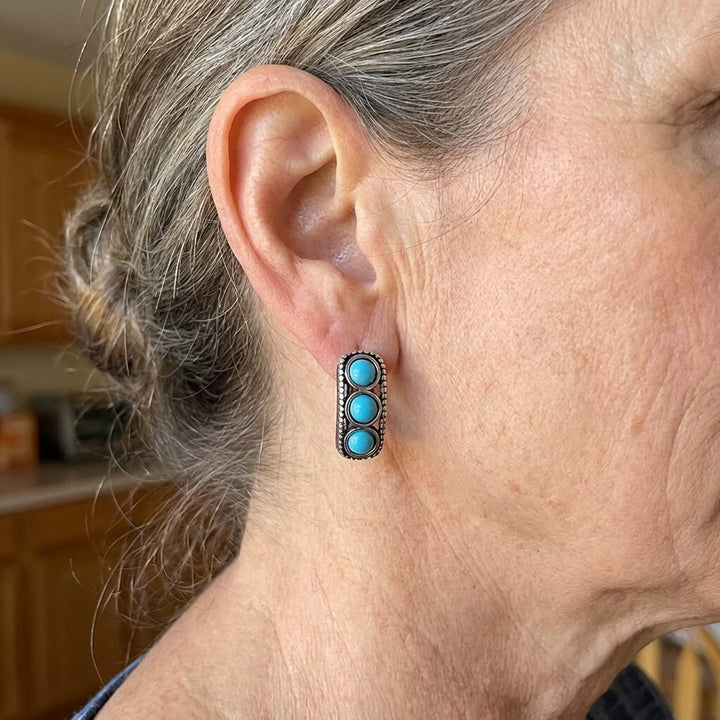 Vintage Minimalist Triple Turquoise Hoop Earrings