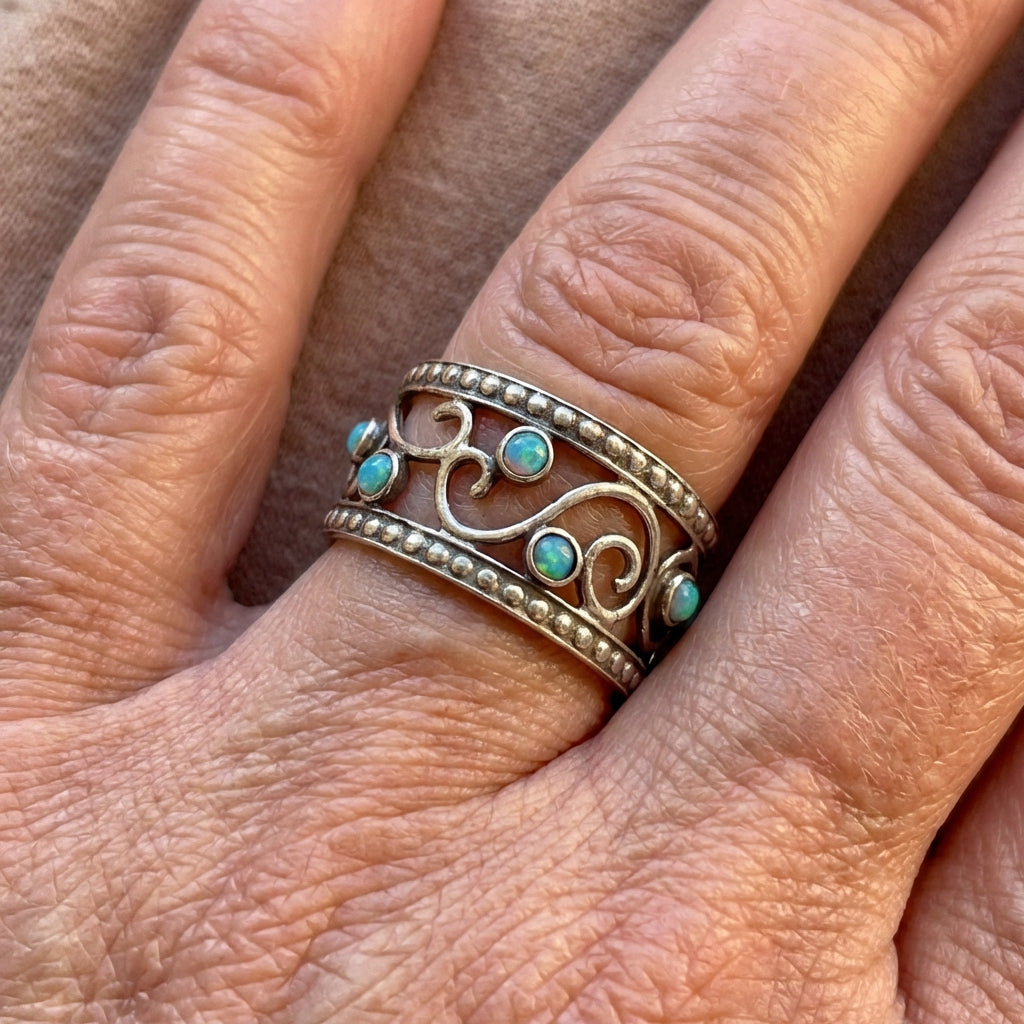 Vintage Bohemian Hollowed Out Design Wide Band Ring