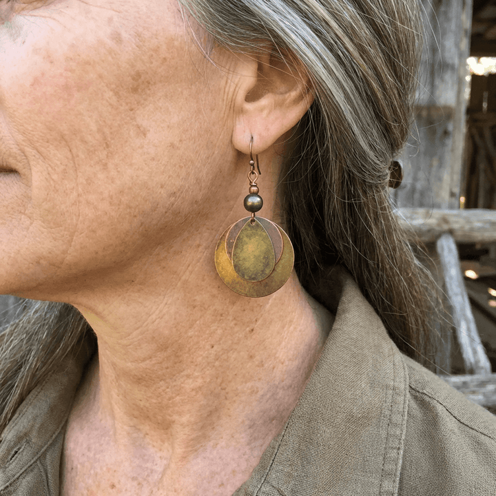 Vintage Distressed Bronze Tone Multi Layer Round Hoop Earrings
