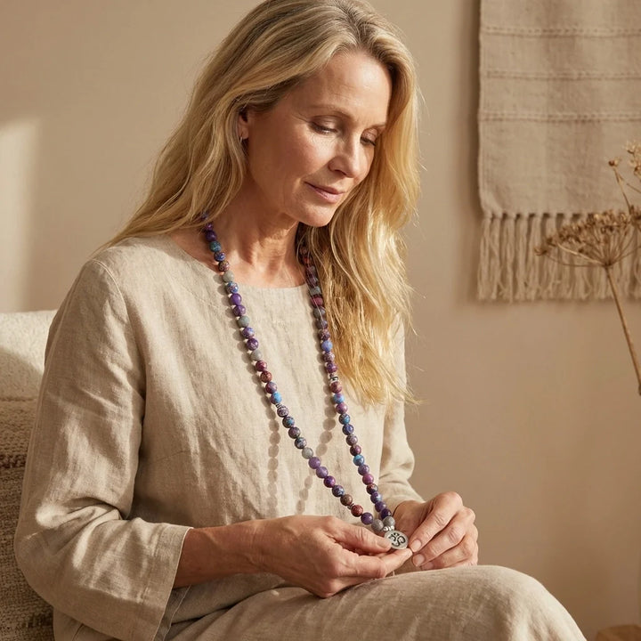 Fantasy Jasper Amethyst Mala - Amethyst