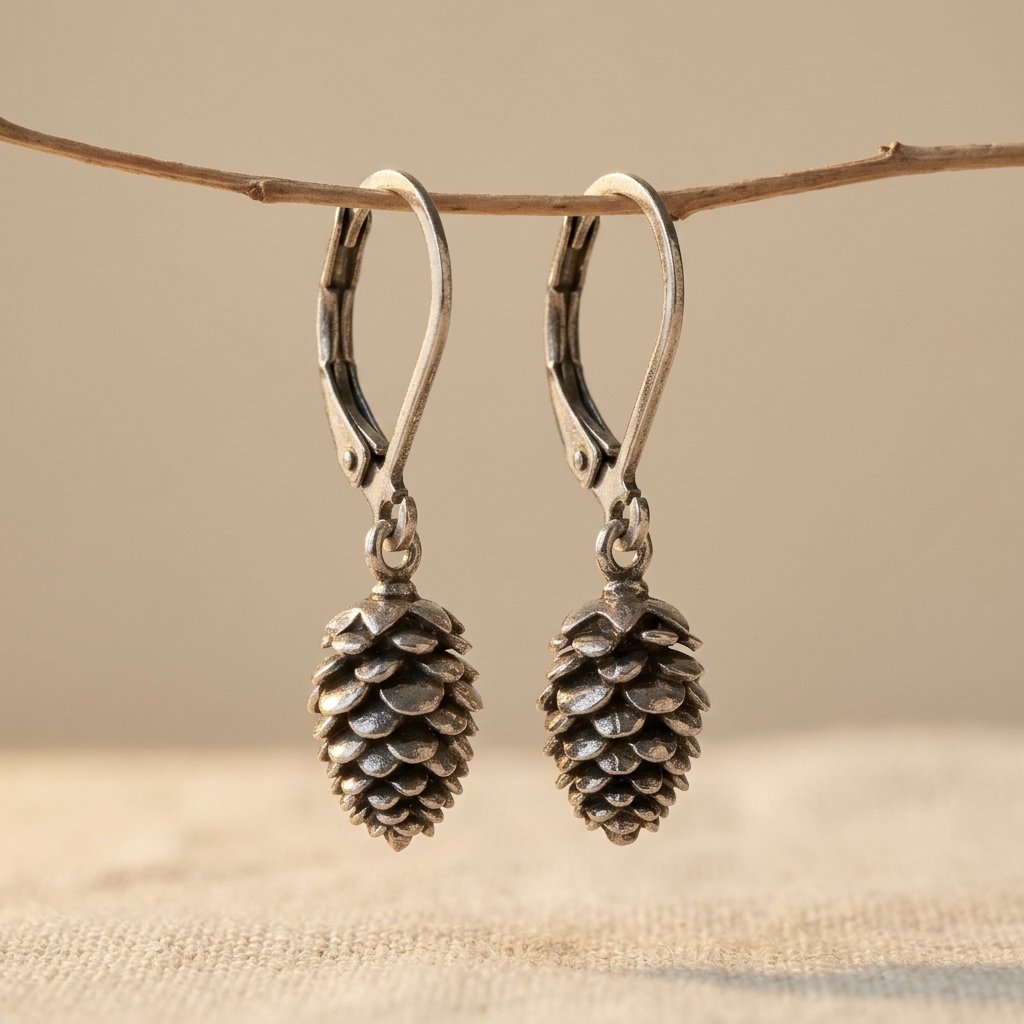 Vintage Leverback Pine Cone Earrings
