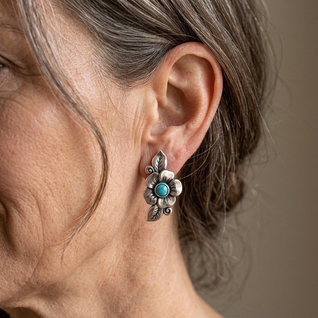 Turquoise Flower Leaf Vintage Style Earrings
