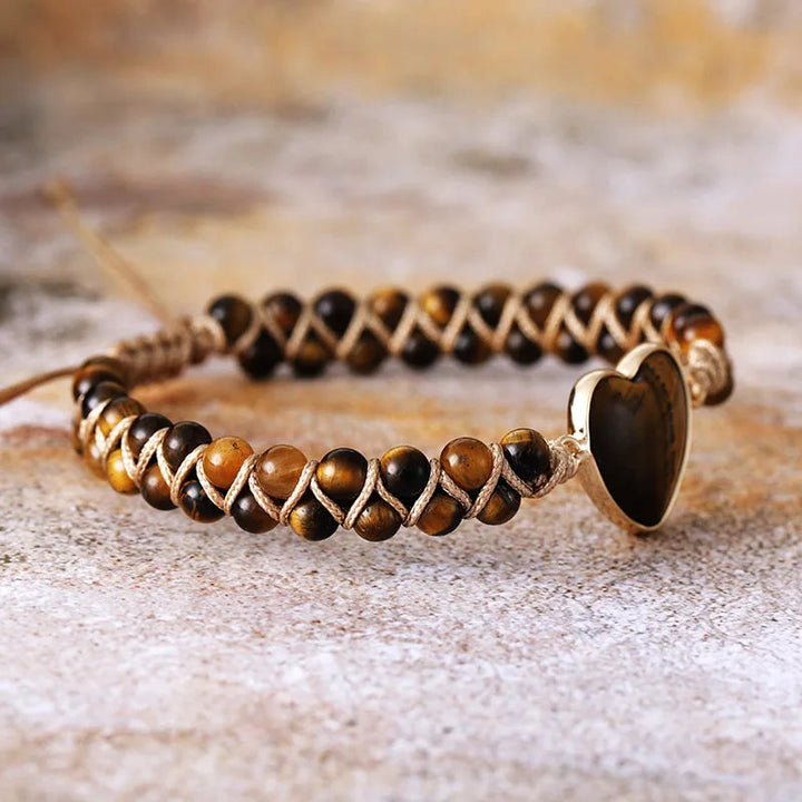 Woven Tiger's Eye Heart Bracelet - Tiger's Eye
