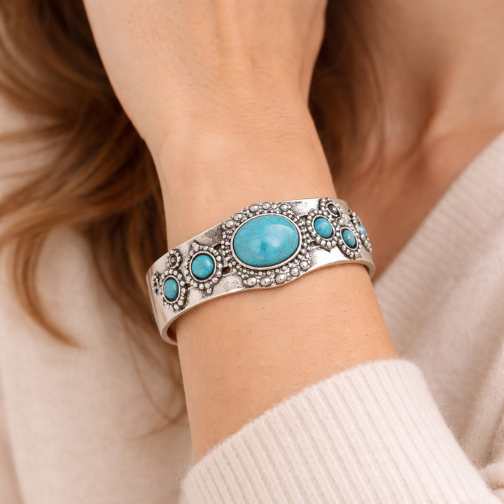 Vintage Silver Cuff Bracelet with Turquoise