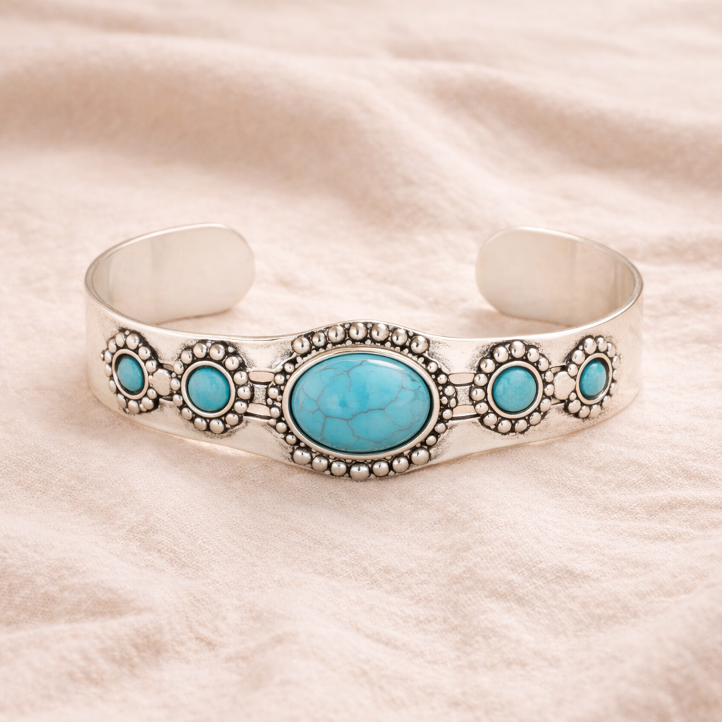 Vintage Silver Cuff Bracelet with Turquoise