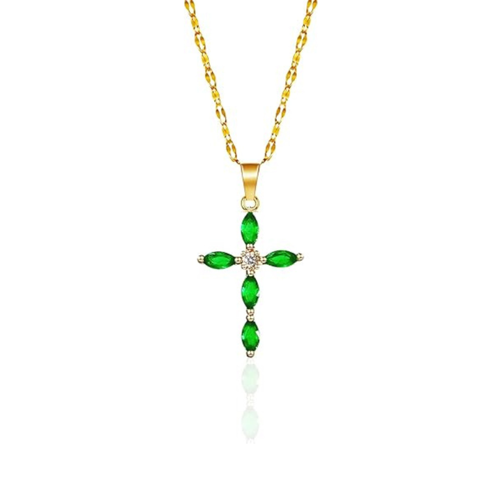Emerald Cross Necklace | Gold